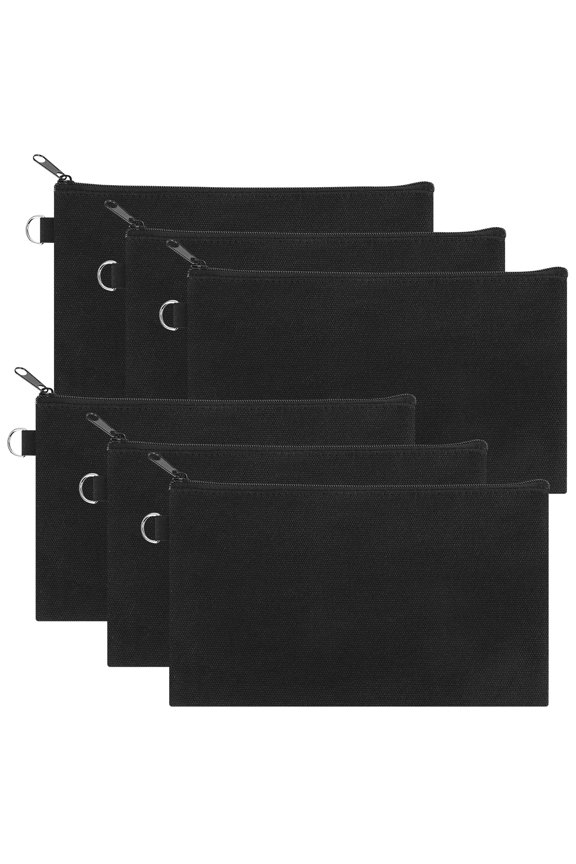 6-Pack Canvas Pencil Pouches, Blank Cotton Zipper Bags for DIY Craft, 7-3/4 x 4-1/2 Inch (Black)