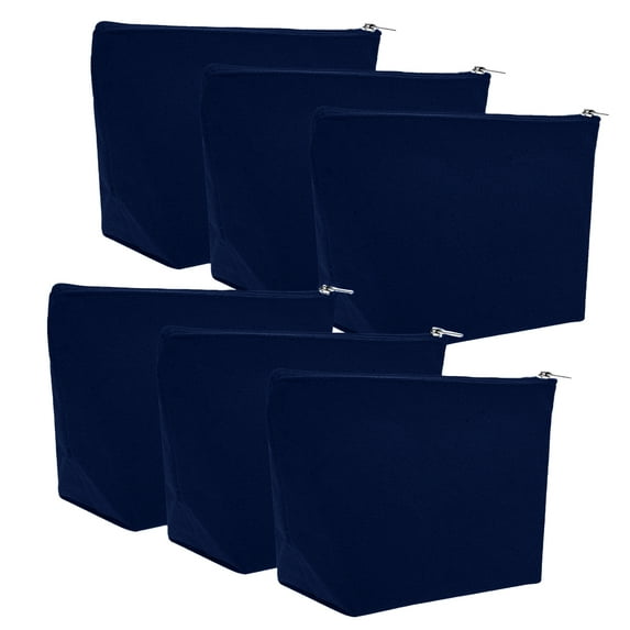 Aspire 6-Pack Canvas Zipper Pouch, Navy Makeup Bag with Bottom, 9-1/2 x 5-1/2 x 3 Inches Bridesmaid Gift