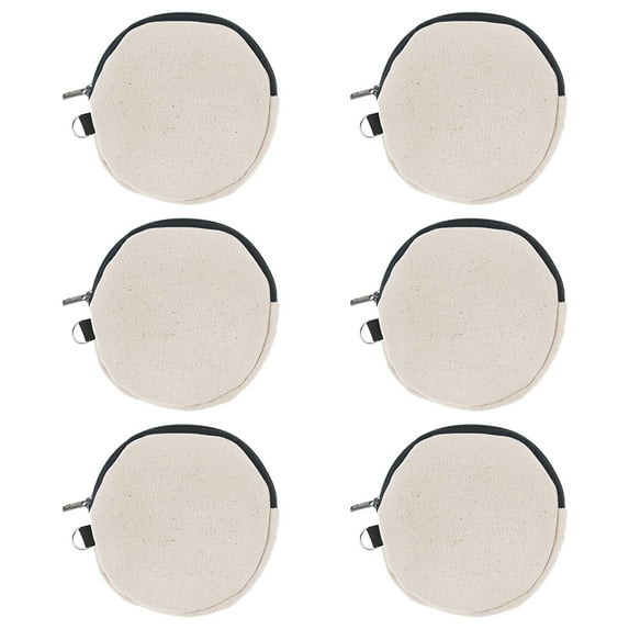 Aspire 6-Pack Circle Coin Purse with Metal Ring, Natural Bag with Black Zipper