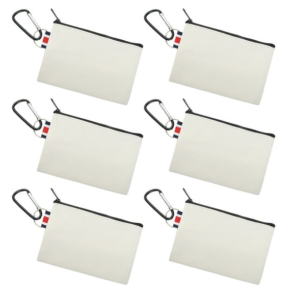 Aspire 6 Pack Cotton Canvas Bag with Carabiner, 6 x 4 Inch Portable Purse - Natural with Black Zipper