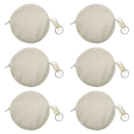 Aspire 6-Pack Cotton Canvas Round Keychain Pouches, Coin Purses, Natural Earbud Pouch, 4 Inch