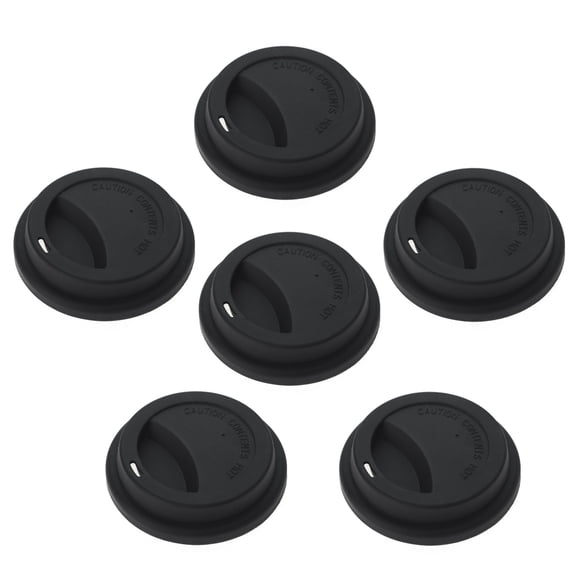 Aspire 6 Pcs Silicone Drinking Lid Cup Lids, Reusable Coffee Cup Covers / Lids - BLACK