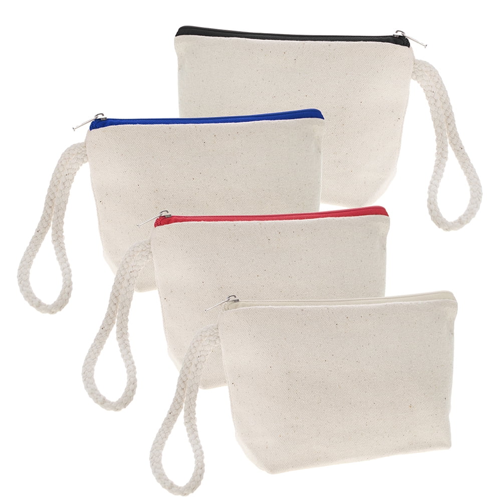 White Canvas Zipper Bag with Nylon Lining Cotton Pen Pouch