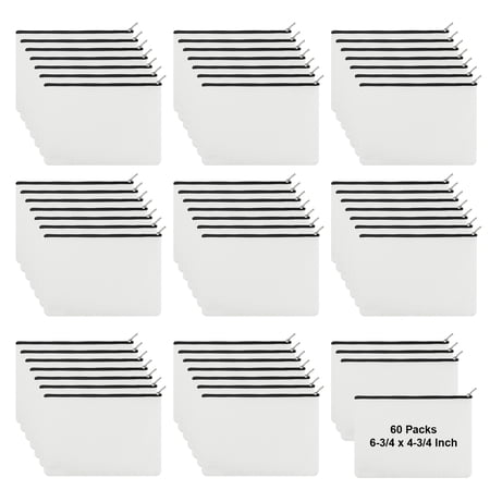 Aspire 60-Pack White Canvas Cosmetic Makeup Bag, Blank DIY Craft Lined Bag, 6-3/4 x 4-3/4 Inch