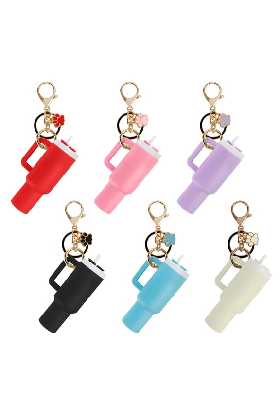 6Pcs Mini Tumbler Keychains with Dog Paw, Cute Cup Accessories, Purse Handbag Backpack Charm for Lip Balm - Assorted