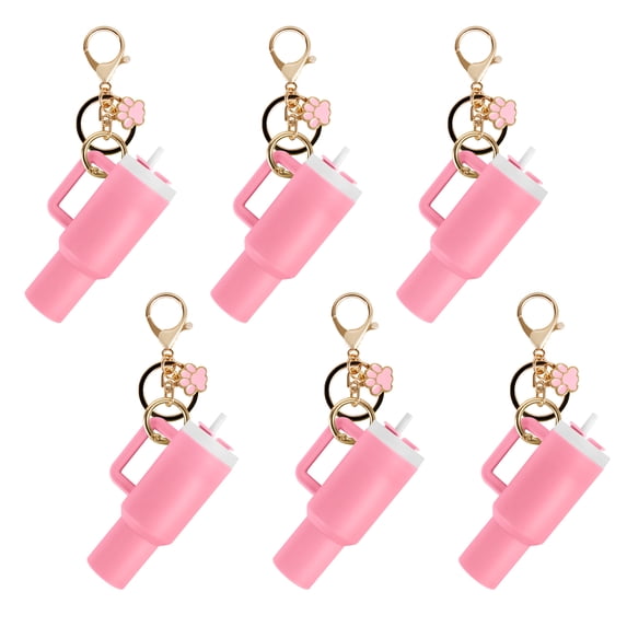 Aspire 6Pcs Mini Tumbler Keychains with Dog Paw, Cute Cup Accessories, Purse Handbag Backpack Charm for Lip Balm - Pink