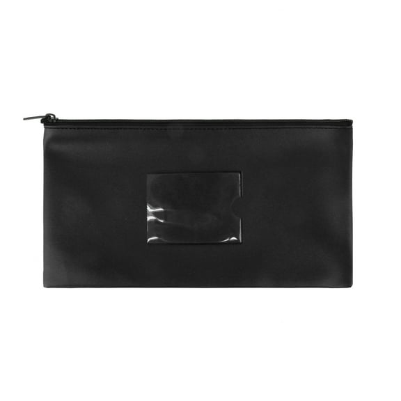 Aspire A6 PU Money Pouch Zipper Bank Bags, Waterproof Leather Cash and Coin Pouch Deposit Envelopes with Framed ID Clear Window-Black-A6