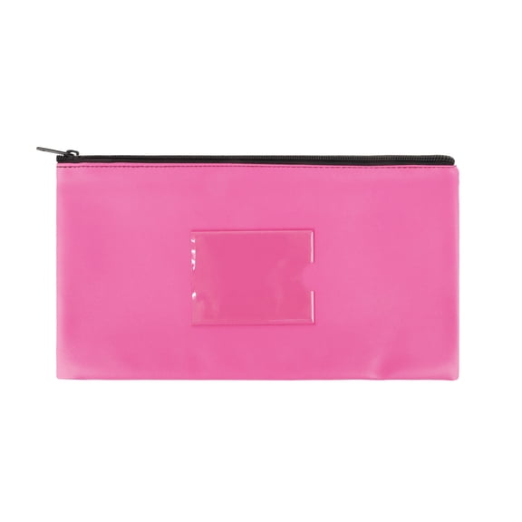 Aspire A6 PU Money Pouch Zipper Bank Bags, Waterproof Leather Cash and Coin Pouch Deposit Envelopes with Framed ID Clear Window-Hot Pink-A6