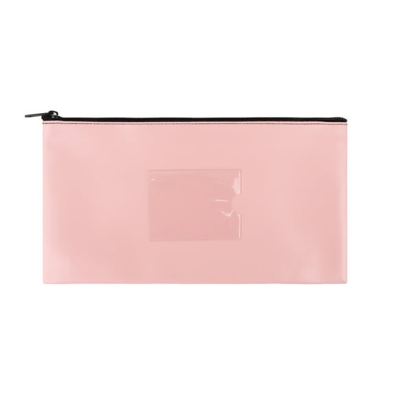 Aspire A6 PU Money Pouch Zipper Bank Bags, Waterproof Leather Cash and Coin Pouch Deposit Envelopes with Framed ID Clear Window-Pink-A6