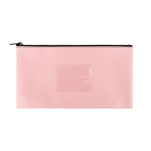 Aspire A6 PU Money Pouch Zipper Bank Bags, Waterproof Leather Cash and Coin Pouch Deposit Envelopes with Framed ID Clear Window-Pink-A6