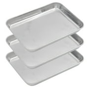 Aspire Baking Sheet Set, 304 Stainless Steel Cookie Sheet Set Toaster Oven Tray Pan Rectangle Size-S 3 Pcs