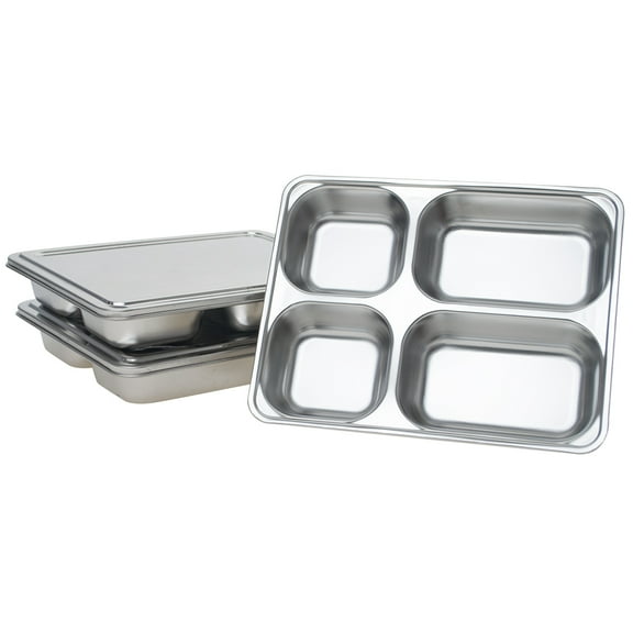 Aspire Bento Lunch Box With Stainless Steel Lid, Divided Food Plate, 3 Sets-4 Sections