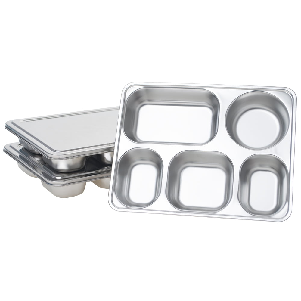 Aspire Bento Lunch Box With Stainless Steel Lid, Divided Food Plate, 3 Sets-5 Sections