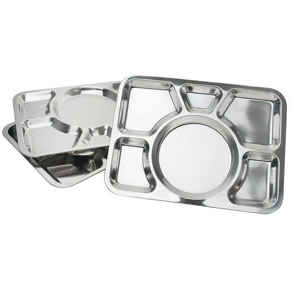 Aspire Divided Dinner Trays Stainless Steel Lunch Containers, 3 Pieces-6 Sections