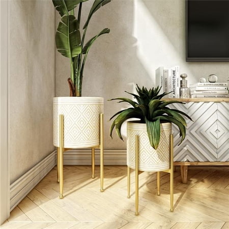 Aspire Eisley Modern Planters White & Gold - Set of 2