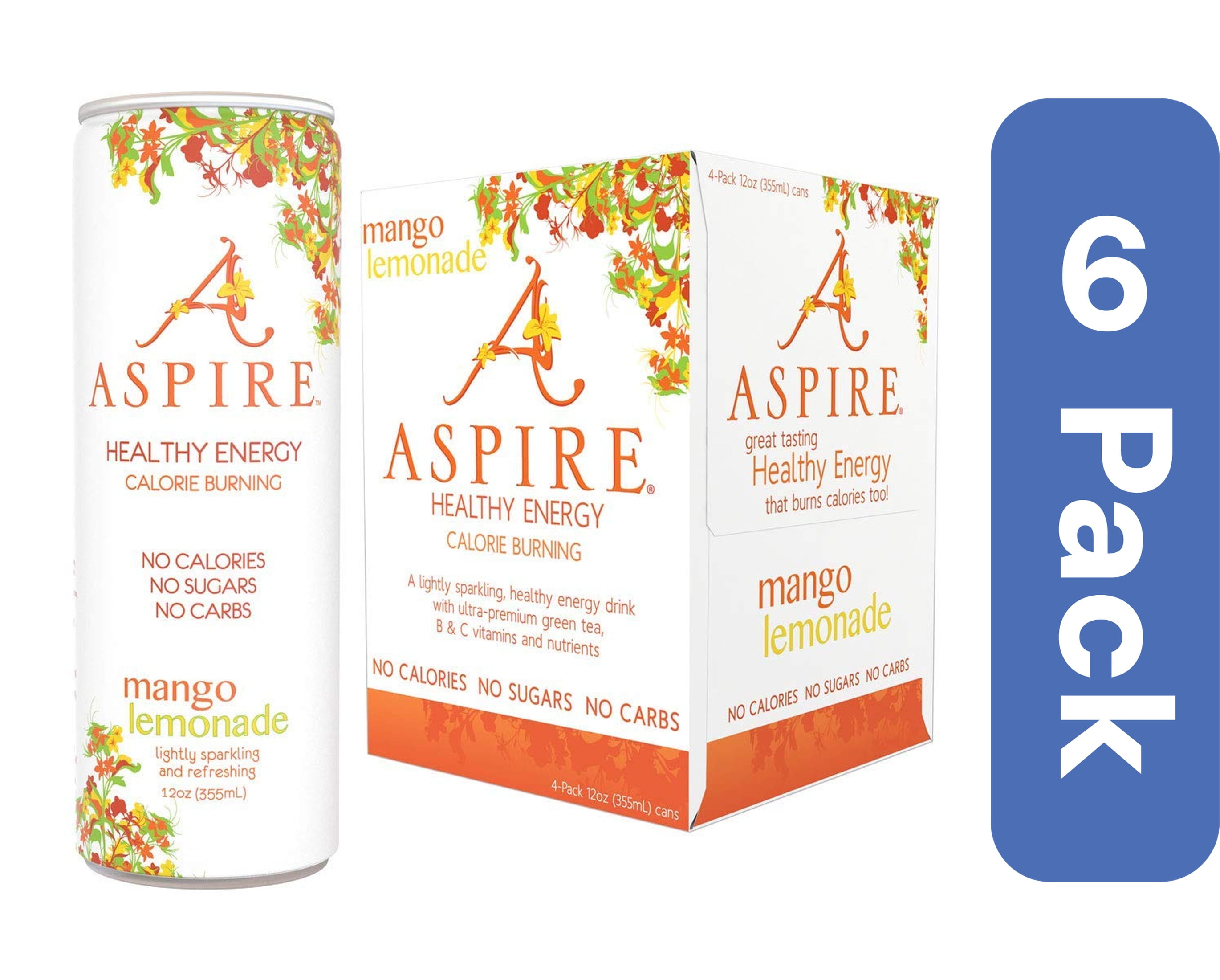 Aspire Energy Drink Mango Lemonade 4-Pack 48 oz (Pack Of 6)