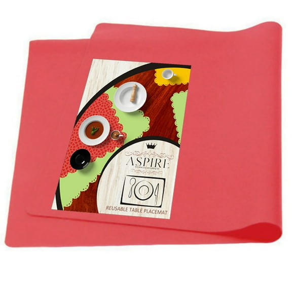 Aspire Extra-Large Thicken Non-slip Waterproof Silicone Placemats Flexible Table Mat 1 Piece-Red