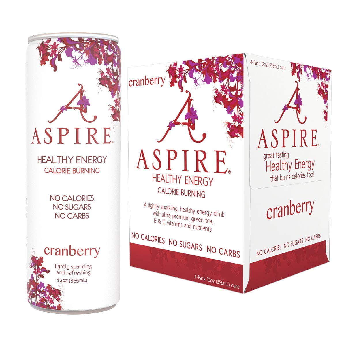 Aspire Healthy Energy Drink Cranberry, 4 Pack Zero Sugar, Calories