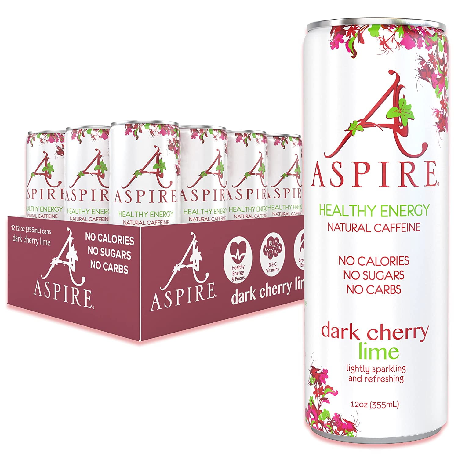 Aspire Healthy Energy Drinks Dark Cherry Lime Drink 12 oz (12 pack