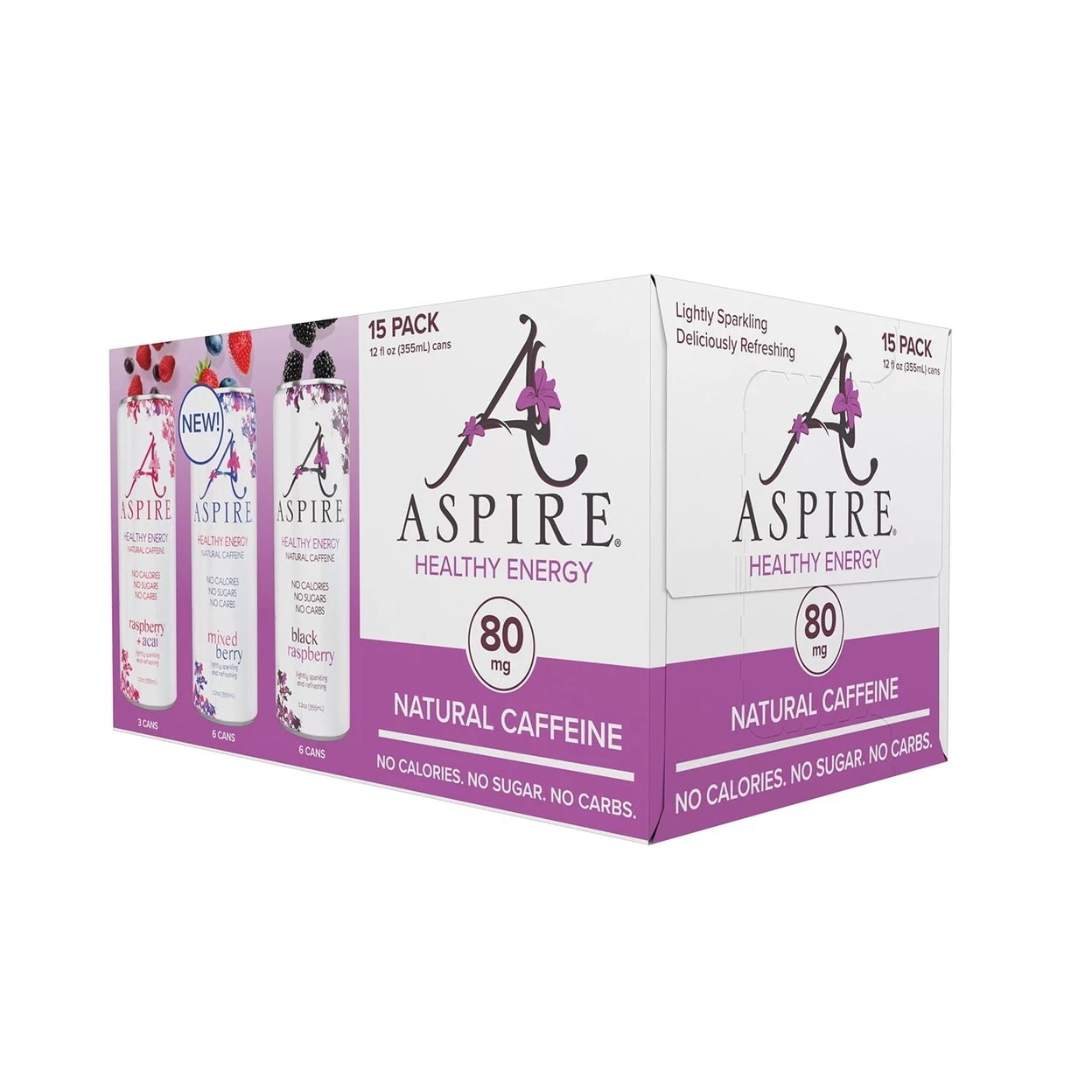 Aspire Healthy Energy Drinks Variety Pack 12 Fluid Ounce (Pack of 15