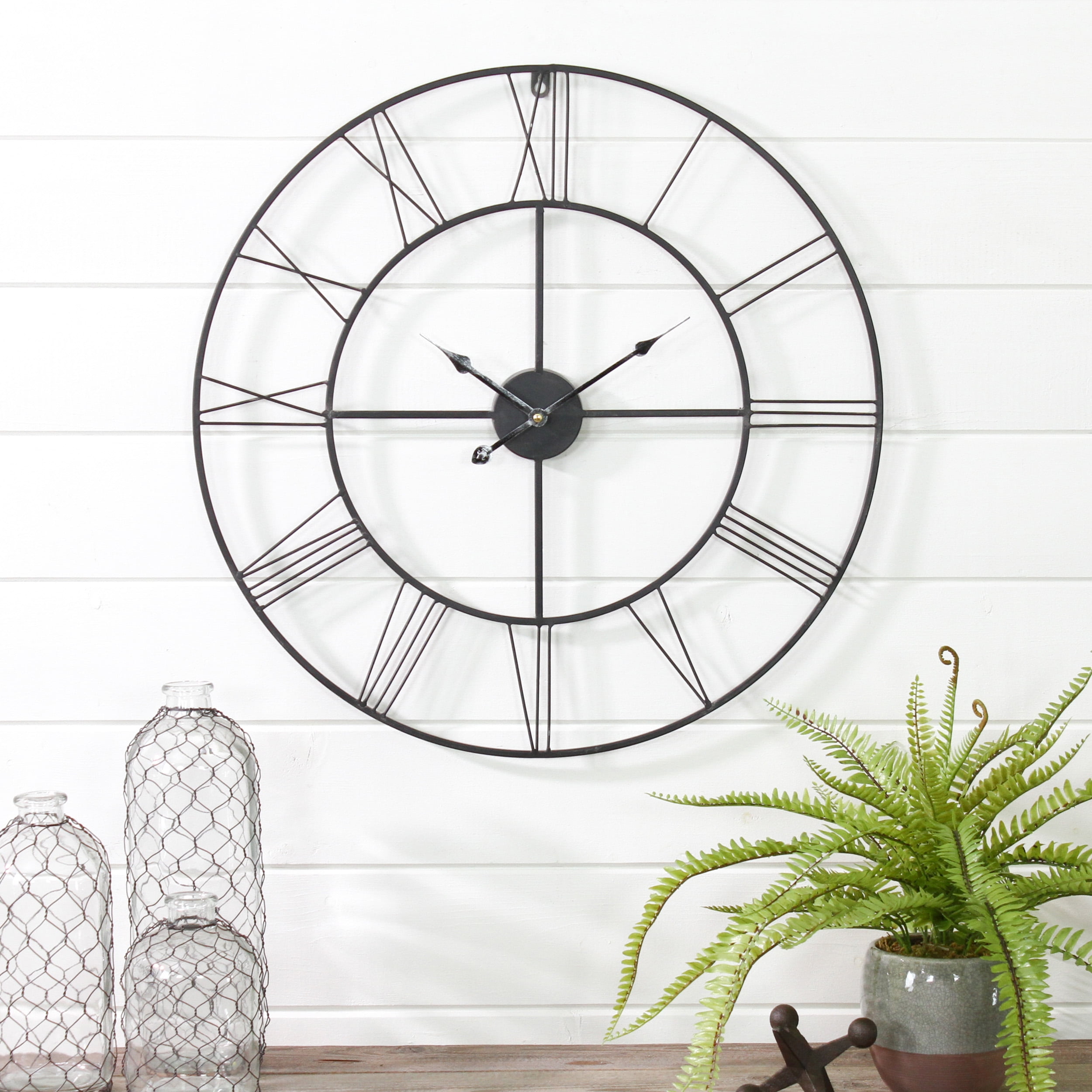 24-Inch Distressed Gray Metal Roman Numeral Wall Clock