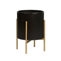Aspire Home Accents 18” x 13.75” Round Black Metal Planter with 4-Leg Base