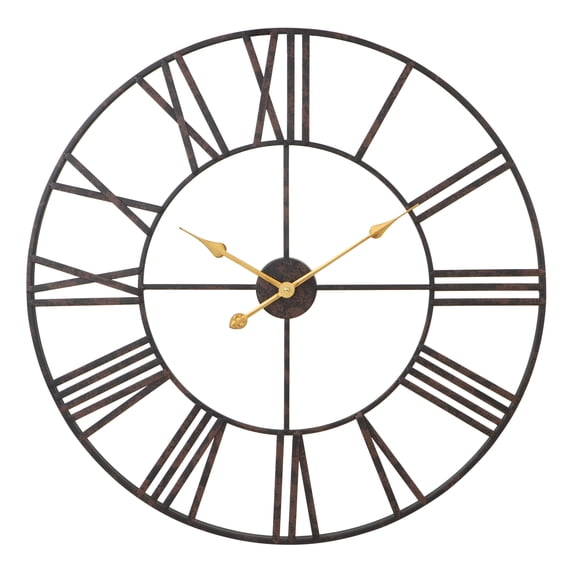 Aspire Home Accents 30" Quartz Analog Battery Powered Iron Round Wall Clock, Open Design