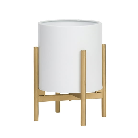 Aspire Home Accents 9.5" x 12" Round White Metal Modern Plant Pot with Metal Base