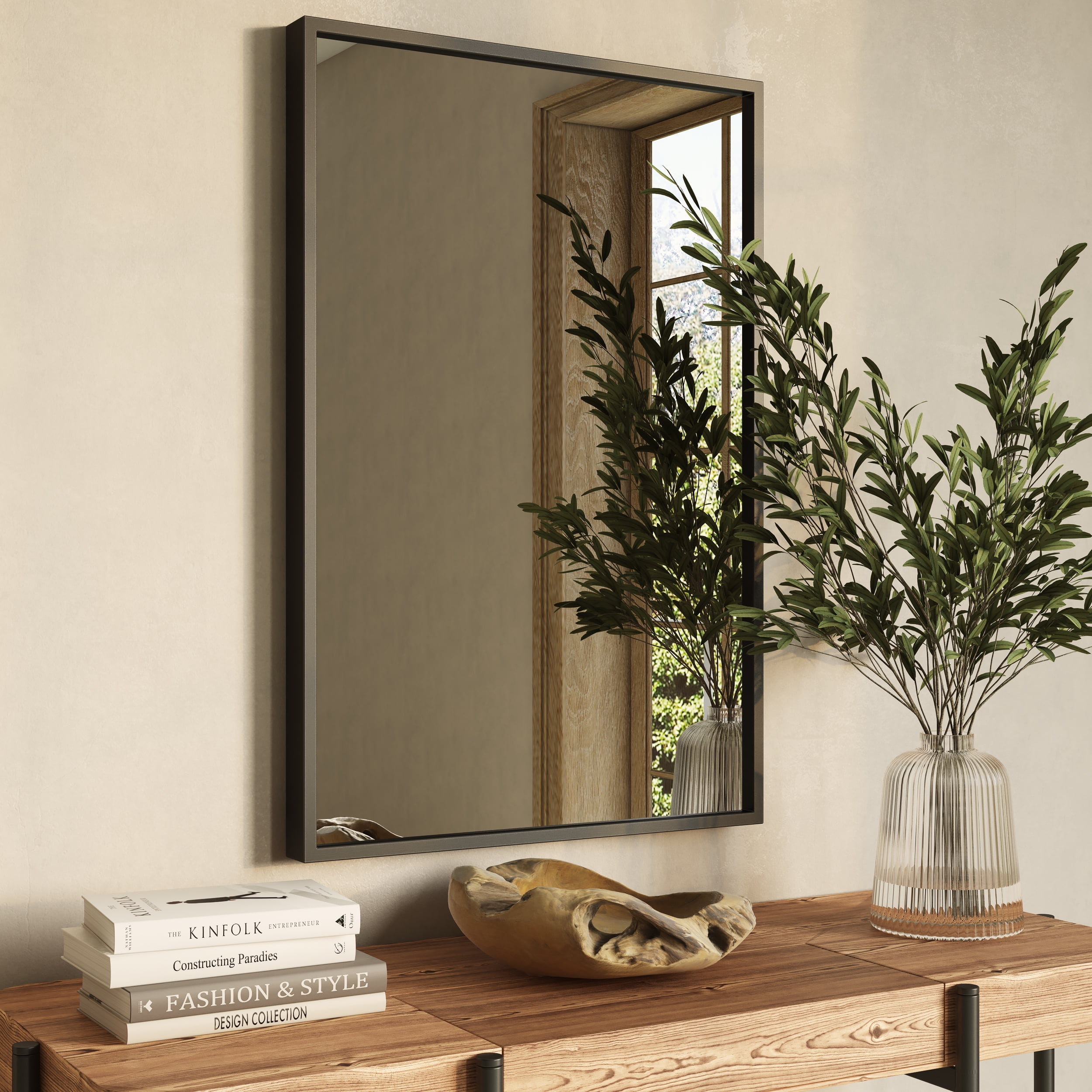 Bali Gold Rectangular Sleek Metal Wall Mirror - 30" x 20"