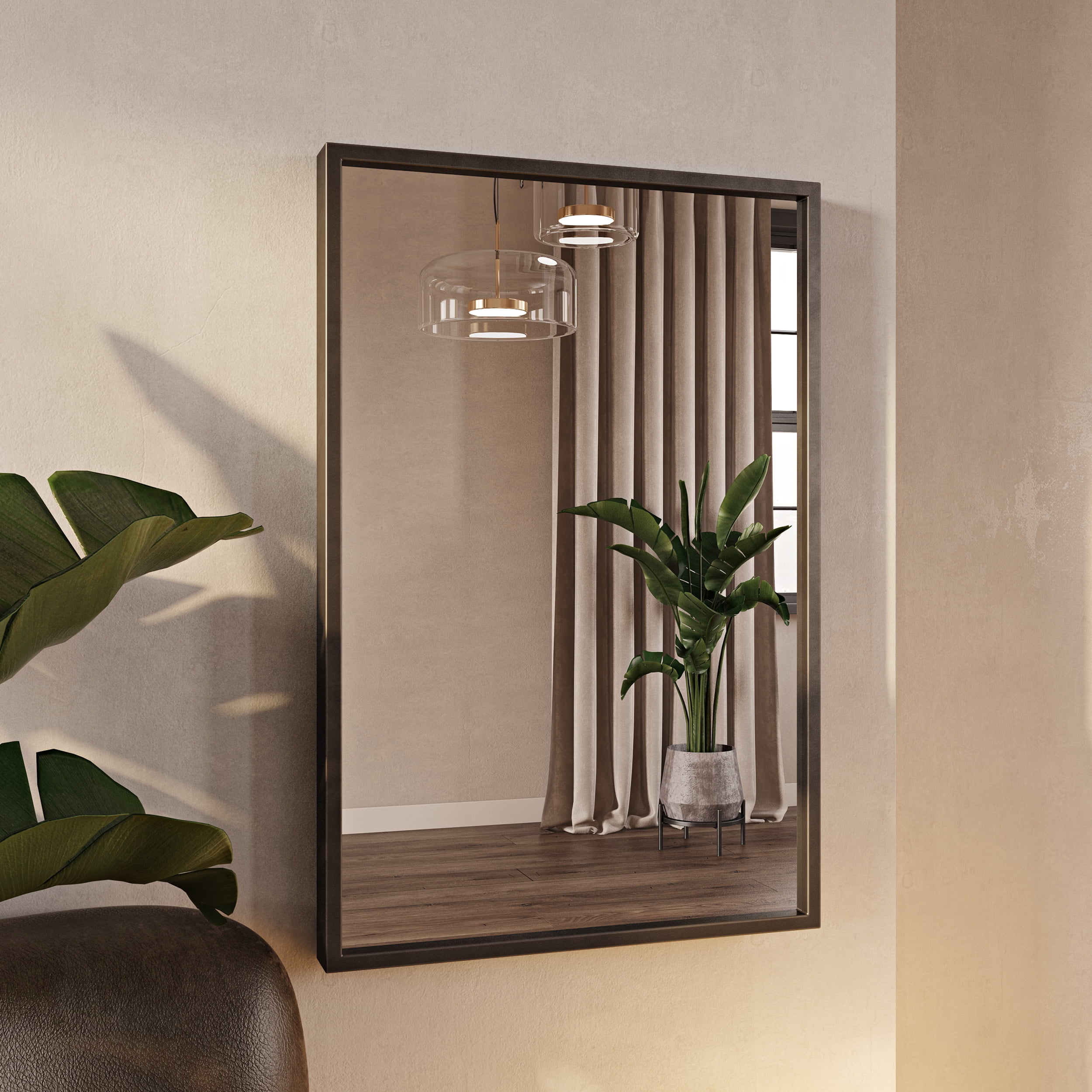 Gray Metal Rectangular Wall Mirror, 36 x 24 Inches