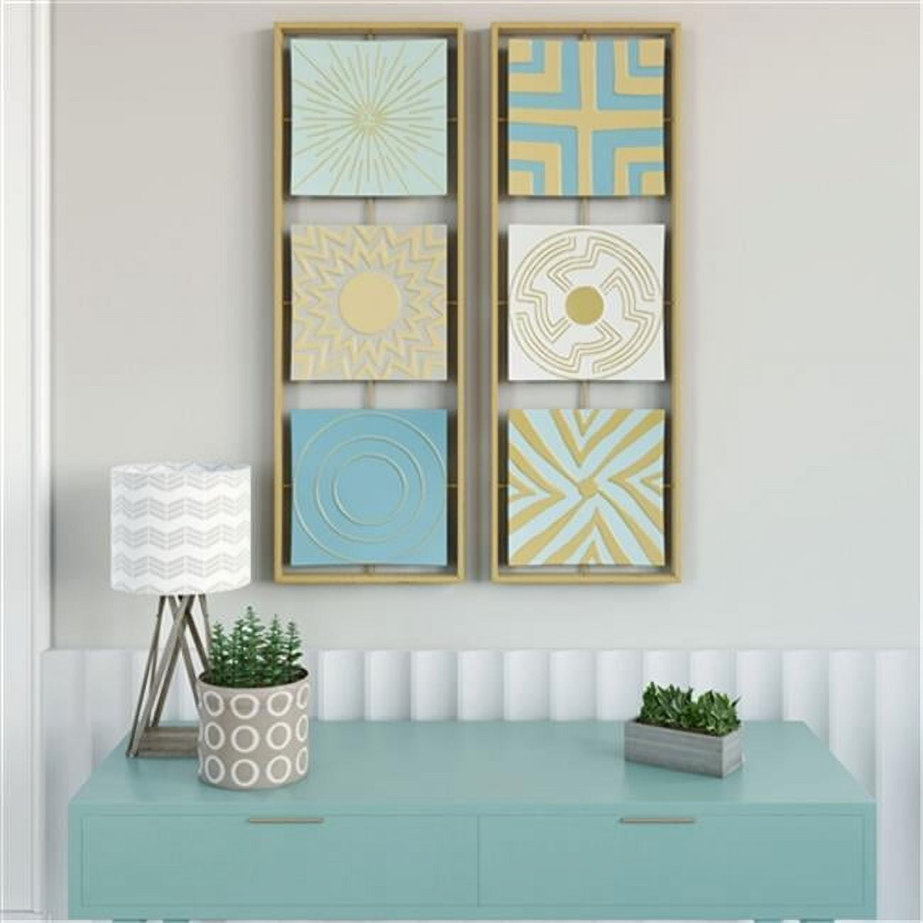 Gold and Blue Geometric Metal Wall Decor Set