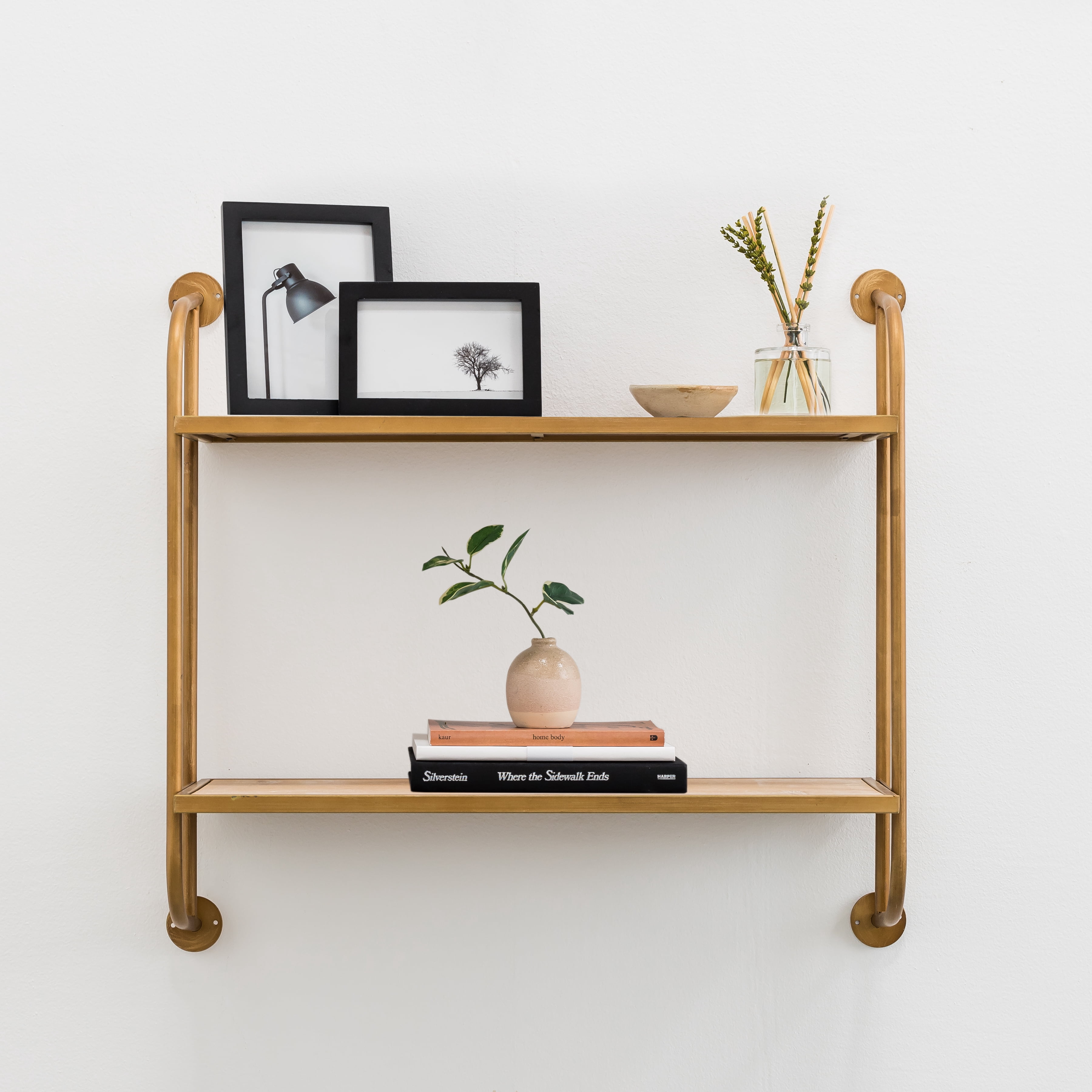 Aspire Home Accents Emery Wall Shelf Gold 2 Shelf 26"W Goldtone Finish