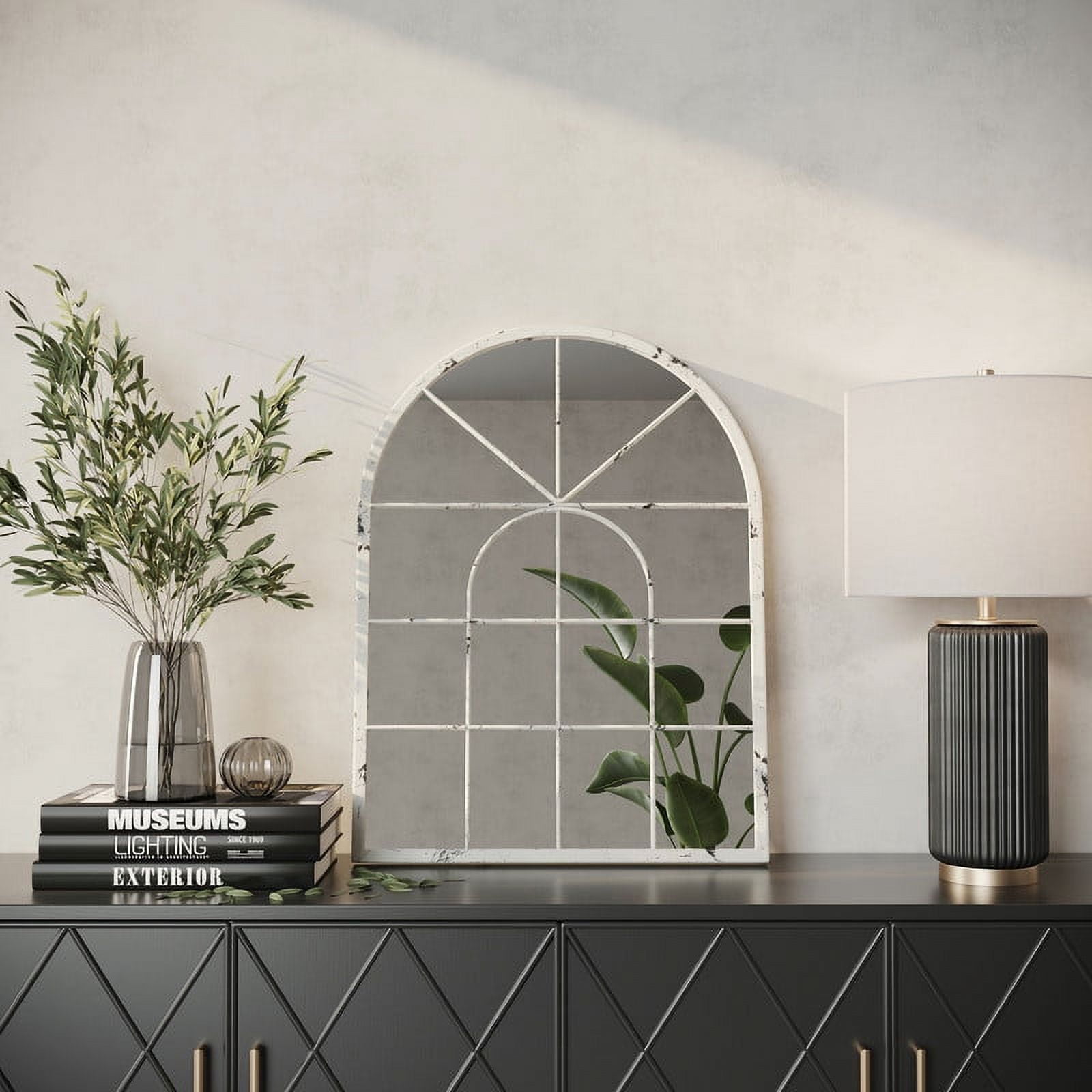 Aspire Home Accents Tuscany Distressed 12" x 16" White Farmhouse Arch Wall Mirror