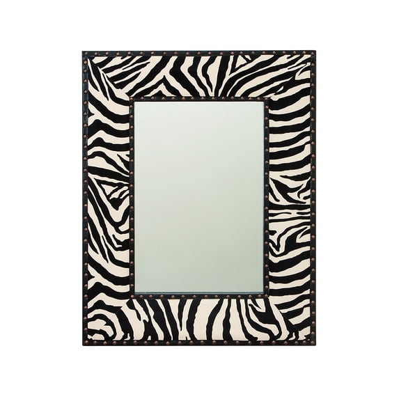 Varnished Wood Leather Mirror 24 Inches Wide