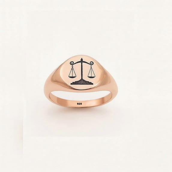 Aspire Jewels-Unisex Libra Zodiac Signet Ring – Custom Engraved Scales – Silver / 14K Yellow Gold / Rose Gold Plated – US Sizes 5–10