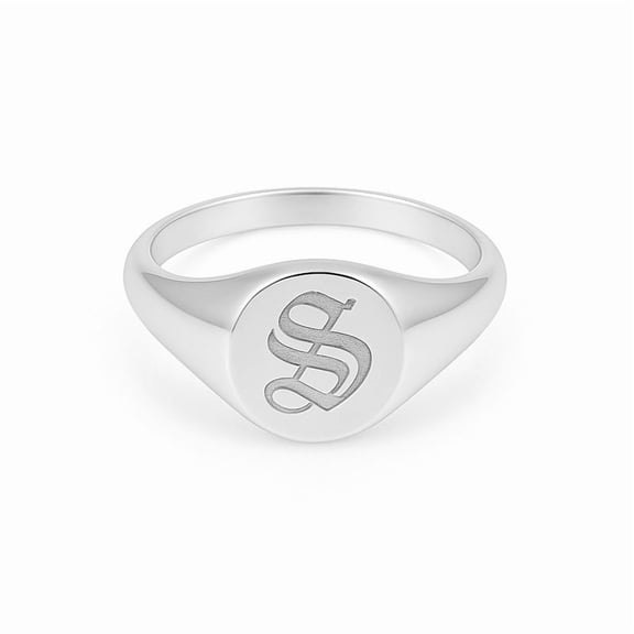 Aspire Jewels-Unisex Old English Initial Signet Ring – Personalized Custom Engraved Oval Top Jewelry – Gold, Rose Gold & White Plated Initial Signet Ring – US Sizes 5–10