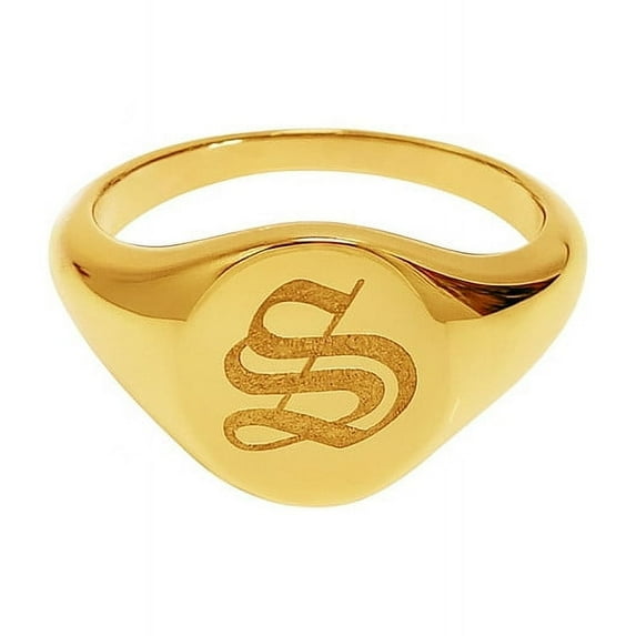 Aspire Jewels-Unisex Old English Initial Signet Ring – Personalized Custom Engraved Oval Top Jewelry – Gold, Rose Gold & White Plated Initial Signet Ring – US Sizes 5–10