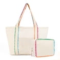 thumbnail image 1 of Aspire Large Colored Scalloped Cotton Tote Bag with Purse, Canvas Mother & Daughter Bags-Natural, 1 of 7
