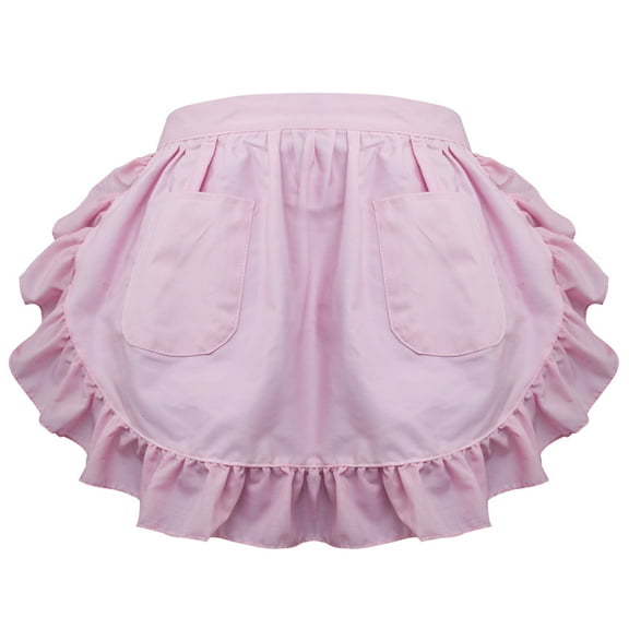 Aspire Waist Apron with Pockets, Women\'s Kitchen Pink Half Apron, Ruffle Cotton Costume Maid Apron for Cooking - M