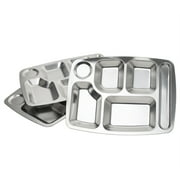 Aspire Rectangular Divided Cafeteria Tray, Stainless Steel Tray, 3 Pieces-6 Sections