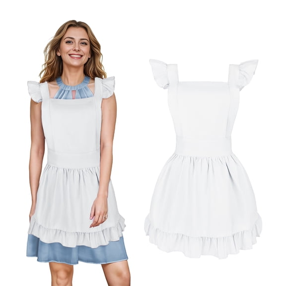 Aspire Retro Ruffle Apron, Christmas Adjustable Cotton Apron - Women\'s Maid Costume