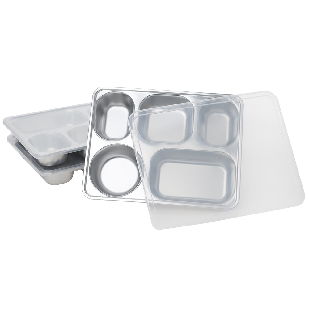 Aspire Stainless Steel Bento Box Lunch Container with Plastic Lid, 3 Sets-5 Sections