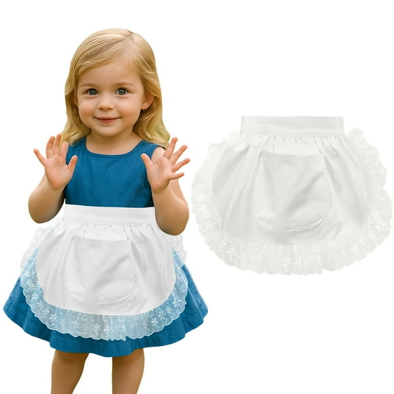 Aspire Waist Apron Girls, White Toddlers Lace Half Apron with Pocket, Costume for Cosplay, Kitchen, Party, Painting