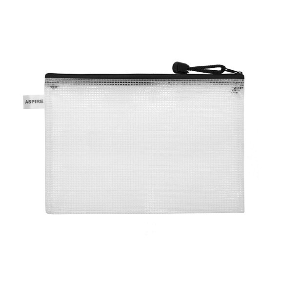 Aspire Waterproof Mesh Zipper Pouches Document File Folders Black Storage Bags-Black-B5