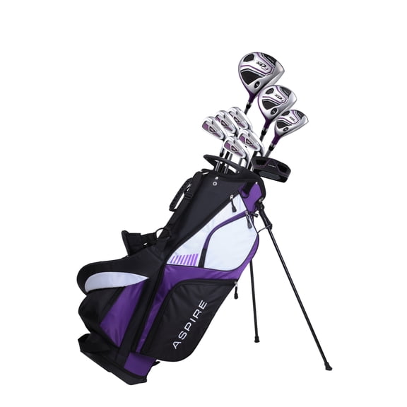 Aspire XD1 Womens Golf Clubs Set w/ Bag, Driver, Woods, Irons, Putter, RH, 3 Sizes, Pink