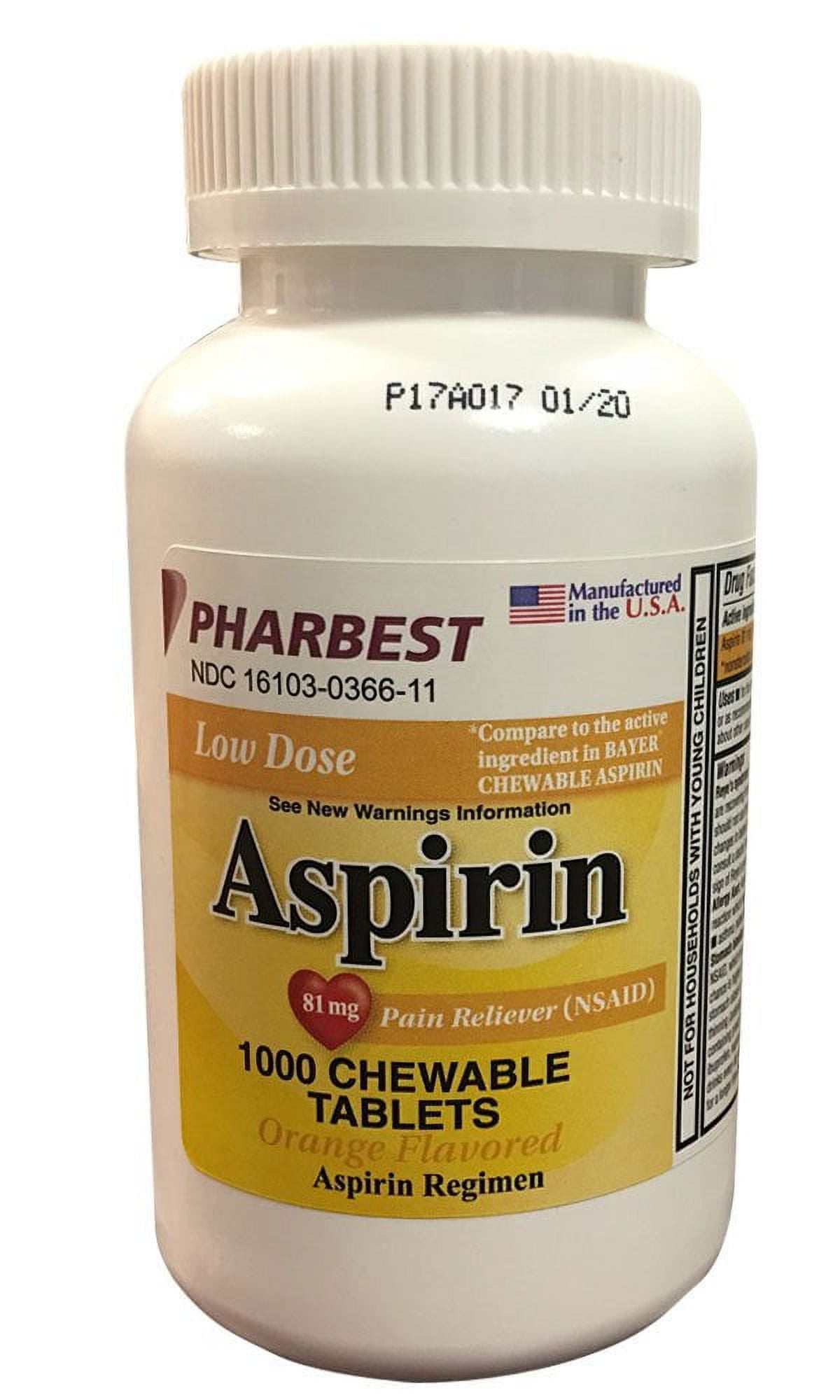 Aspirin 81 Mg Chewable Orange Tabs, 1000Ct