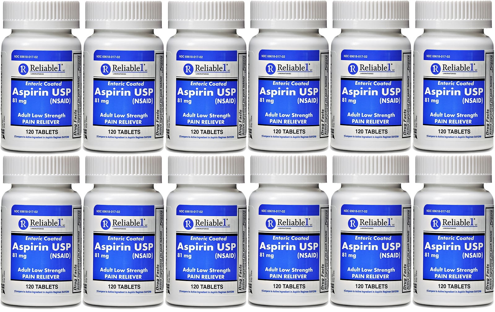 Aspirin Adult Low Dose 81 mg Generic for Bayer Low Dose Regimen Enteric Coated Tablets 120 Per