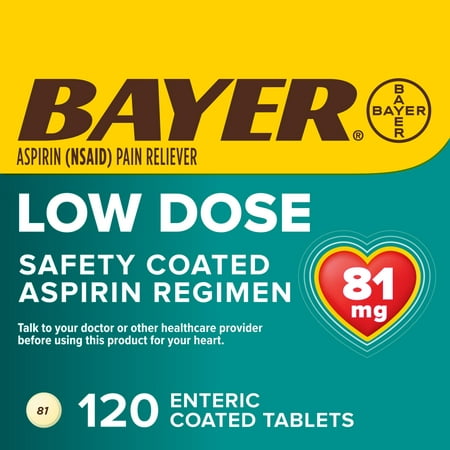 Aspirin Regimen Bayer Low Dose Pain Reliever Enteric Coated Tablets, 81mg, 120 Count