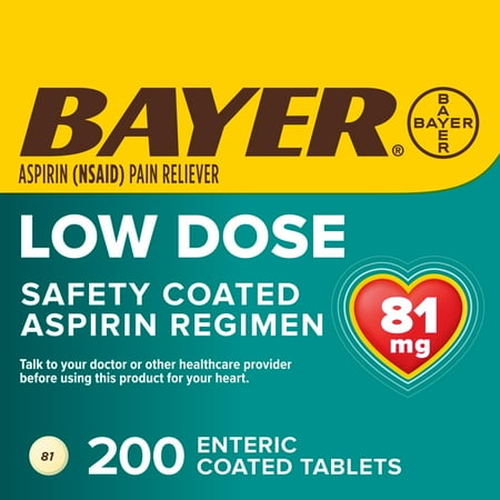 Bayer Aspirin Low Dose, 81 mg, for Cardiovascular Disease Enteric Coated Tablets, 200 Count