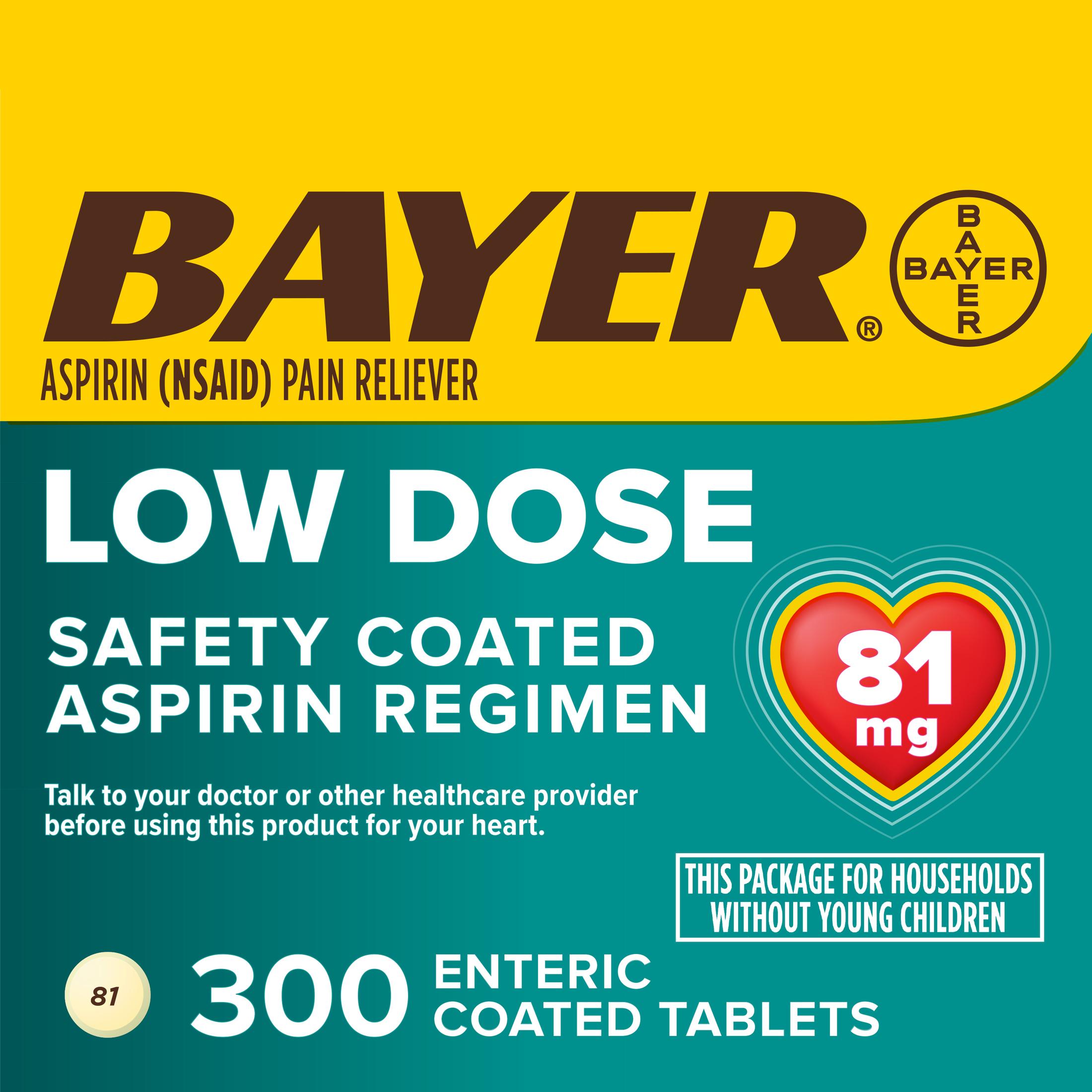 Aspirin Regimen Bayer Low Dose Pain Reliever Enteric Coated Tablets, 81mg, 300 Count - image 1 of 18